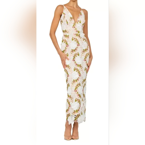 HELSI Norah Plunging Dimensional Floral Column Dress M - Picture 2 of 9